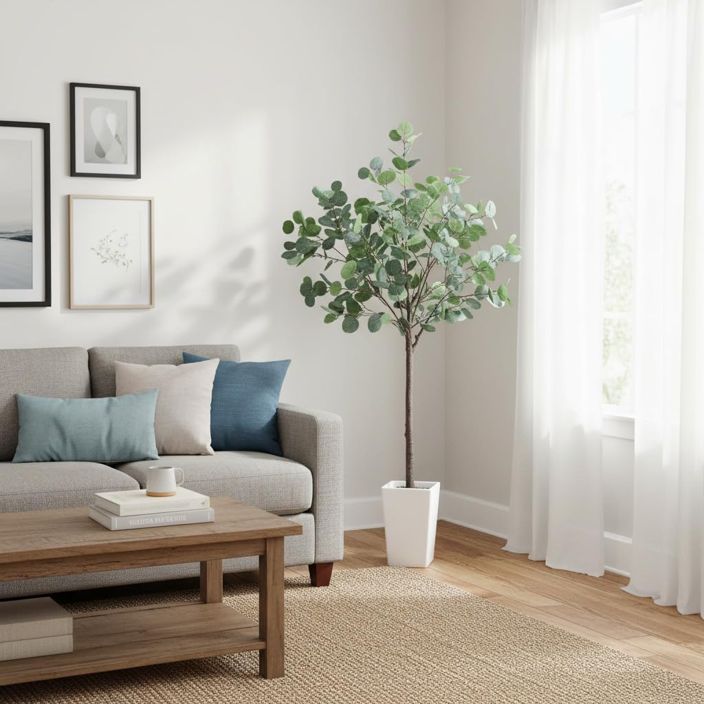 Aveyas 7ft Artificial Olive Tree for Home Decor, 7 Feet Large Faux Plant Fake Skinny Silk Trees with Pot for Indoor Outdoor House Living Room Office (7 ft Tall Including Raised Pot)