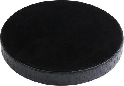 HofferRuffer Round Serving Tray 20'', Elegant Faux Leather Circle Ottoman Table Tray, Serve Tea Coffee Breakfast in Bedroom Living Room Kitchen (Brown)