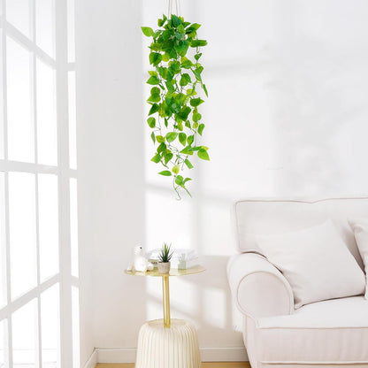 BLEUM CADE Fake Hanging Plants, 2pcs Artificial Pothos Vines Greenery for Wall Home Living Room Office Indoor Outdoor Decor (No Baskets)