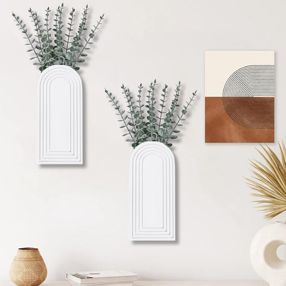 Dnnnii 2 Pack Wooden Wall Vase Set - Brown Finish Modern Farmhouse & Boho Wall Decor for Entryway, Hallway, Bathroom, Living Room, Dining Room, Narrow Spaces