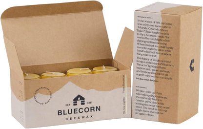 Bluecorn Beeswax Tea Light Candles, 100% Pure Natural Bees Wax, Yellow Tea Lights, Fragrance Free, Paraffin & Soy Free Candle Wax, Clean Burning, Long Lasting (4-5 Hrs), American Made, 24 Pack