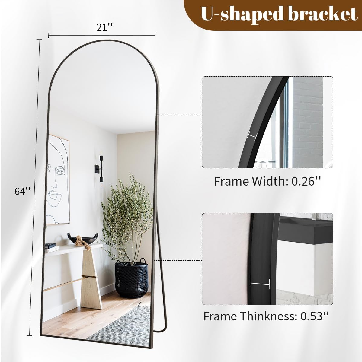 Koonmi 30"x71" Arched Full Length Mirror, Gold Large Floor Mirror with Aluminum Alloy Frame, Standing Hanging or Leaning Wall-Mounted Full Body Mirror for Living Room and Bedroom