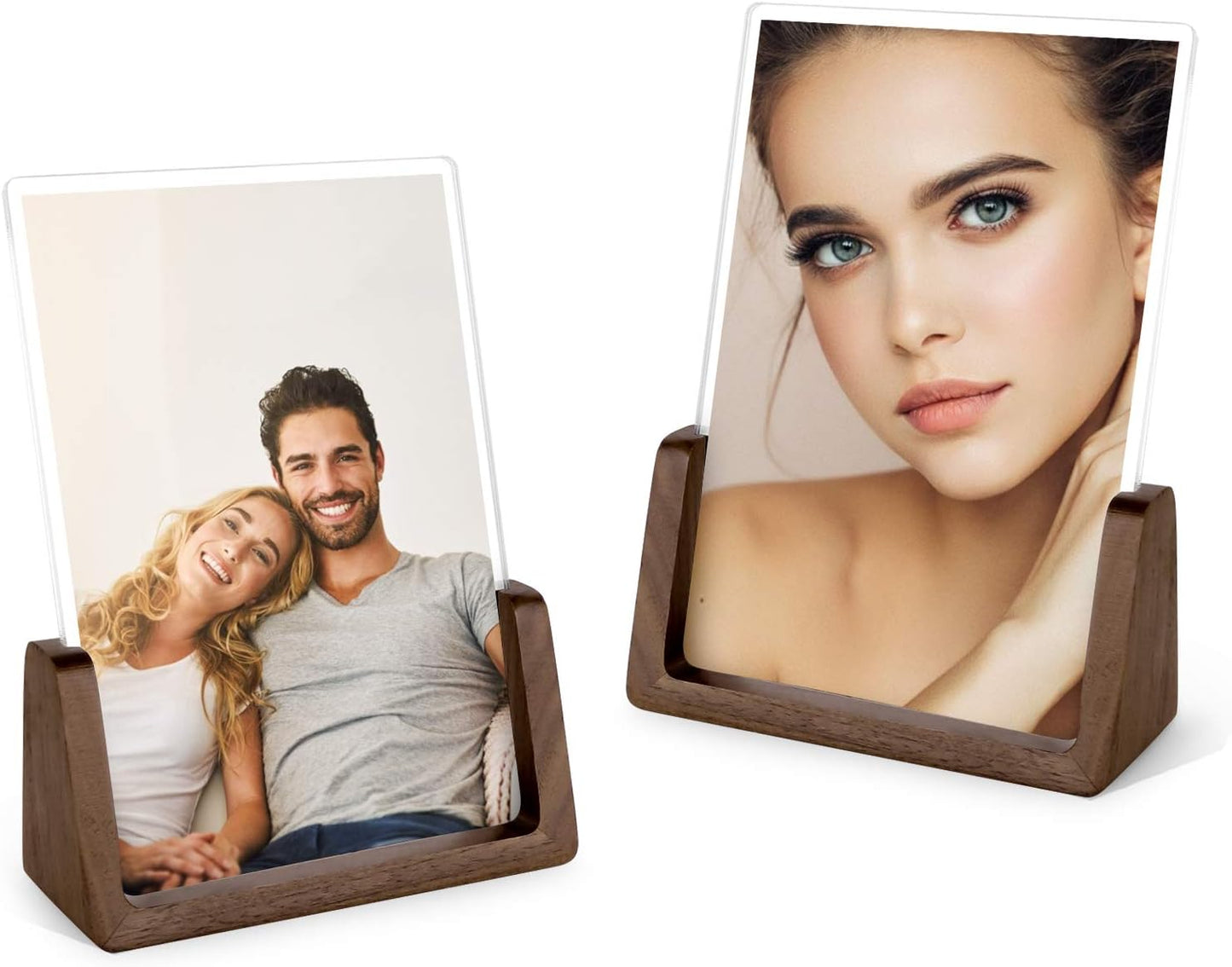 Mixoo 4x6 Picture Frame 2 Pack - Rustic Wooden Picture Frames with Walnut Wood Base and High Definition Break Free Acrylic Photo Covers for Desk Tabletop Display Graduation Gifts Teacher Appreciation Gifts (Horizontal + Vertical)
