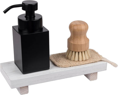 zoocatia Small Wood Tray Pedestal Stand Farmhouse Bathroom Decor Decorative Wooden Riser Kitchen Soap Dish Holder for Vanity, Counter, Sink, Brown