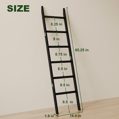 Blanket Ladder Towel Racks For Bathroom 5 Layers Towel Holder 100% Bamboo Wood Sturdy Construction No Need Wall Drilling Quilt Scarf Storage Solution Decorative Leaning Shelf for Living Room (White)