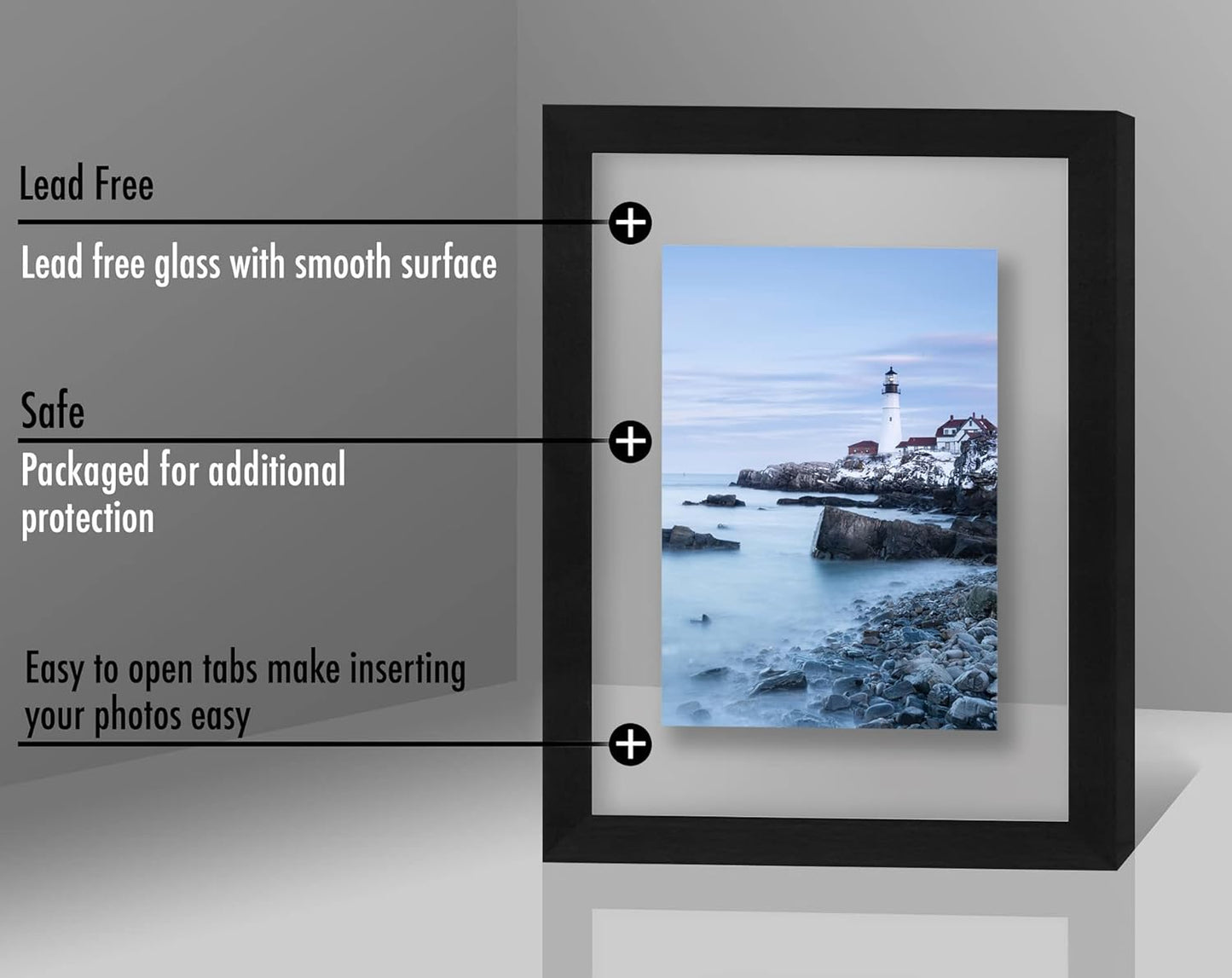 Americanflat Aluminum 11x14 Floating Picture Frame with Shatter-Resistant Glass - Use as 8x10 Picture Frame or Display 11x14 Photo - Signature Float Collection - Photo Frames for Wall Display - Black