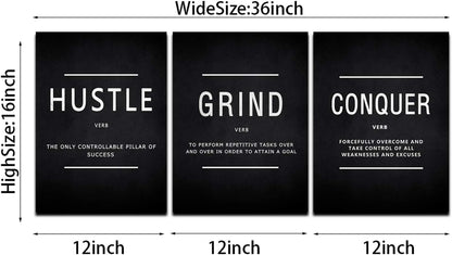 KAWAHONE Canvas Painting Wall Art, Grind Hustle Execution Motivational Wall Art Decoration Posters Prints for Living Room Bedroom, Office Decor, Gallery-Wrapped Canvas Art Set Framed Ready to Hang