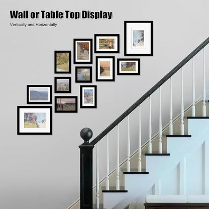 Egofine Picture Frame Set 12 Pack, Picture Frames Collage Wall Decor with Two 11x14, Two 8x10, Four 5x7, Four 4x6 for Wall and Tabletop, Made of Solid Wood, Covered by Plexiglass, Natural Wood