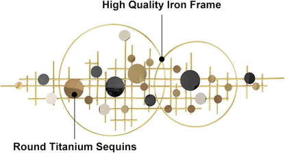 homary Large Metal Wall Art – 47.2" Modern 3D Abstract Geometric Overlapping Design, Iron Wall Decor for Living Room, Dining Room, Office