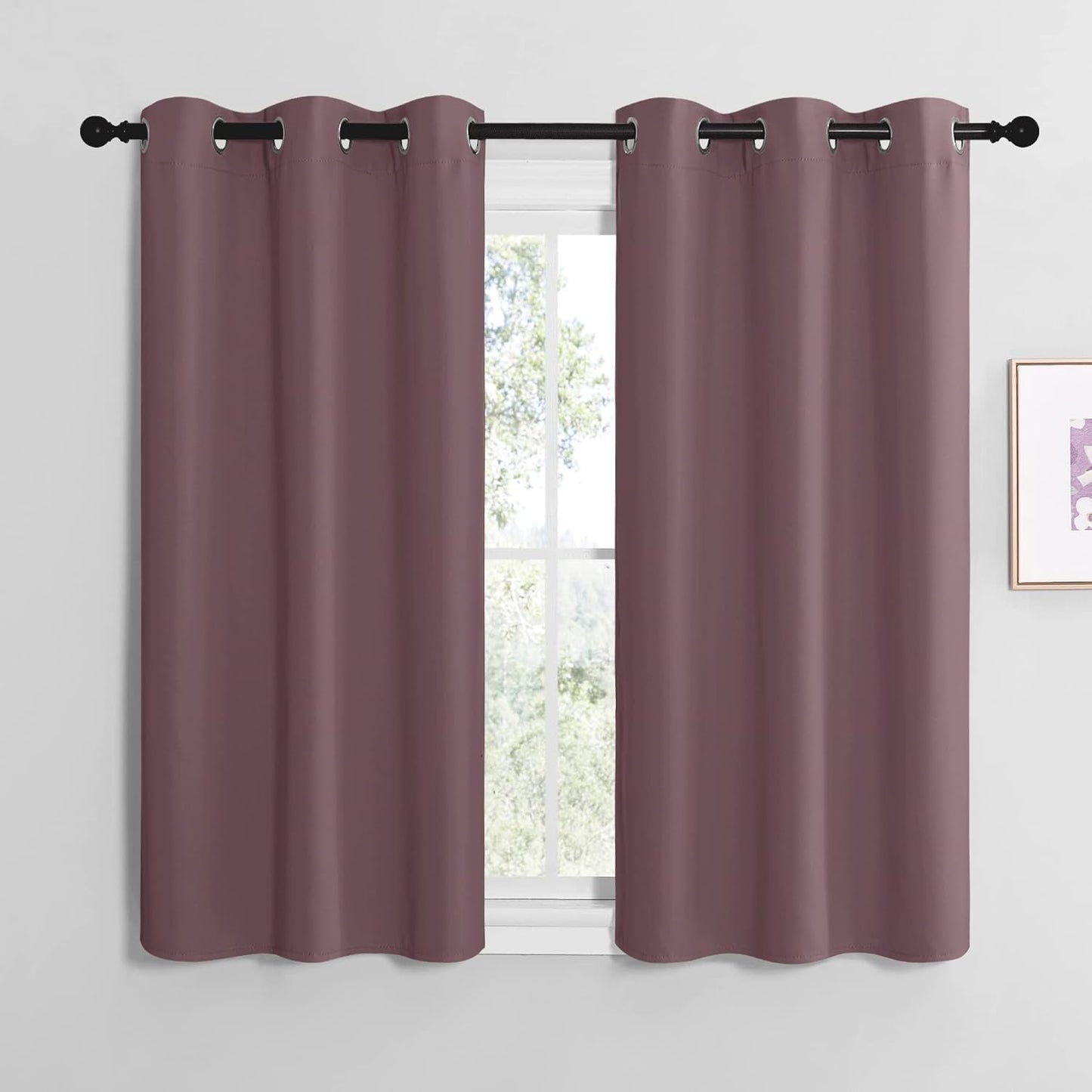 NICETOWN Halloween Pitch Black Solid Thermal Insulated Grommet Blackout Curtains/Drapes for Bedroom Window (2 Panels, 42 inches Wide by 63 inches Long, Black) - Colors E