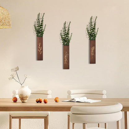 Wooden Wall Planter Set of 4 - Modern Home Decor for Living Room, Bedroom, Bathroom - Walnut Finish Planter for Dried Flowers, Faux Greenery, Indoor Plants