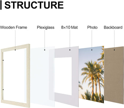Vittanly 8x10 Picture Frames Set of 9, Shatter Resistant Plexiglass, Display 5x7 Pictures with Mat or 8x10 without Mat, Photo Frames for Wall or Tabletop, Engineered Wood, Black - Colors A
