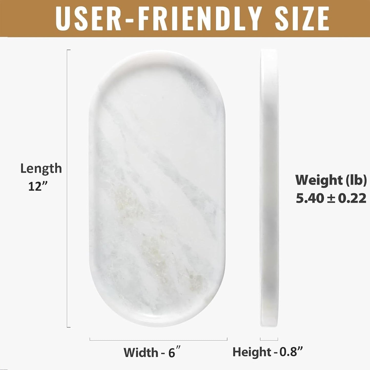Koville Italian Travertine Tray, 12"x6" Vanity Decorative Marble Tray for Countertop, Catchall Tray for Perfume, Candles, Jewelry Dish Tray