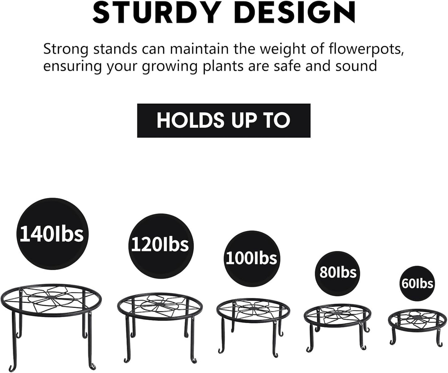 5 Pack Metal Plant Stands,Heavy Duty Potted Holder for Flower Pot,Indoor Outdoor Metal Rustproof Iron Garden Container Round Supports Rack for Planter