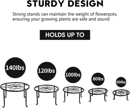 5 Pack Metal Plant Stands,Heavy Duty Potted Holder for Flower Pot,Indoor Outdoor Metal Rustproof Iron Garden Container Round Supports Rack for Planter