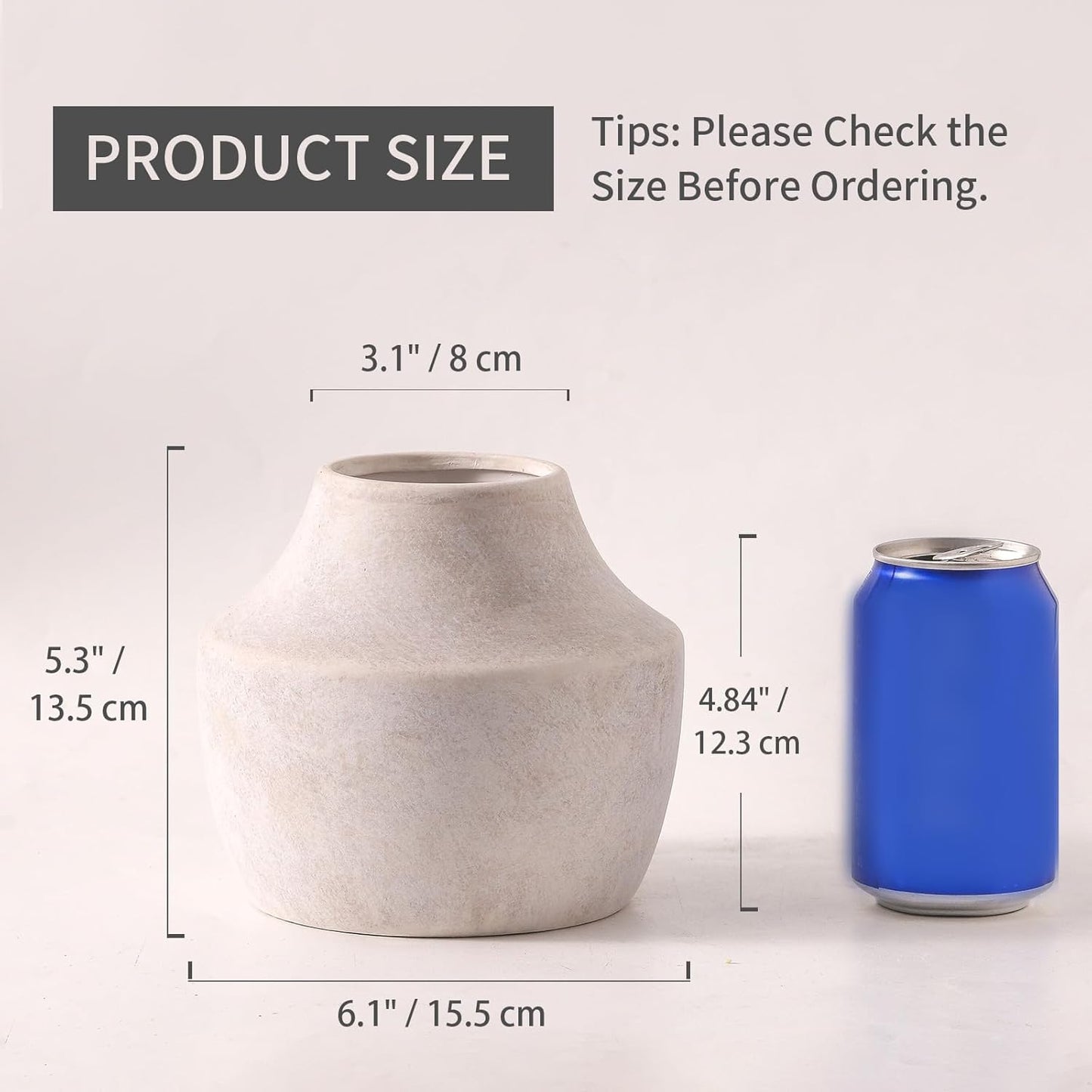 Mitt&Ditt Ceramic Flower Vase with Handles, 11 inch Tall Vase for Centerpieces, Large Decorative Terracotta Vases, Farmhouse Rustic Vases for Home Decor, Living Room, Table, Neutral