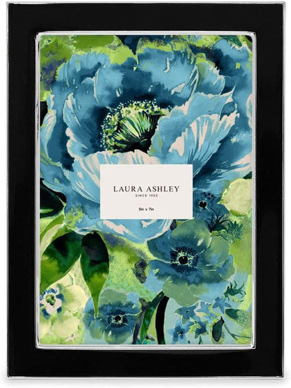 Laura Ashley 5x7 Navy Enamel Picture Frame, Gold Metal Edge with Easel, for Countertop, Counterspace, Tabletop Display, Bookshelf, Desk, Wall Décor, Photo Gallery (5x7, Navy W/Gold)