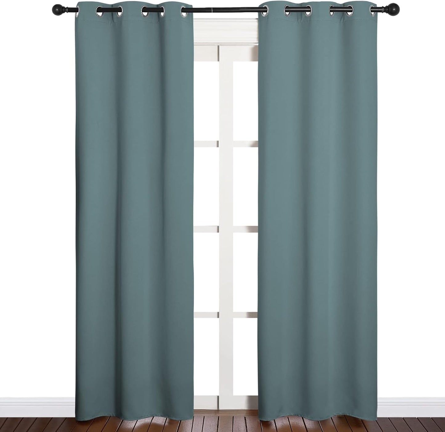 NICETOWN Halloween Pitch Black Solid Thermal Insulated Grommet Blackout Curtains/Drapes for Bedroom Window (2 Panels, 42 inches Wide by 63 inches Long, Black) - Colors C