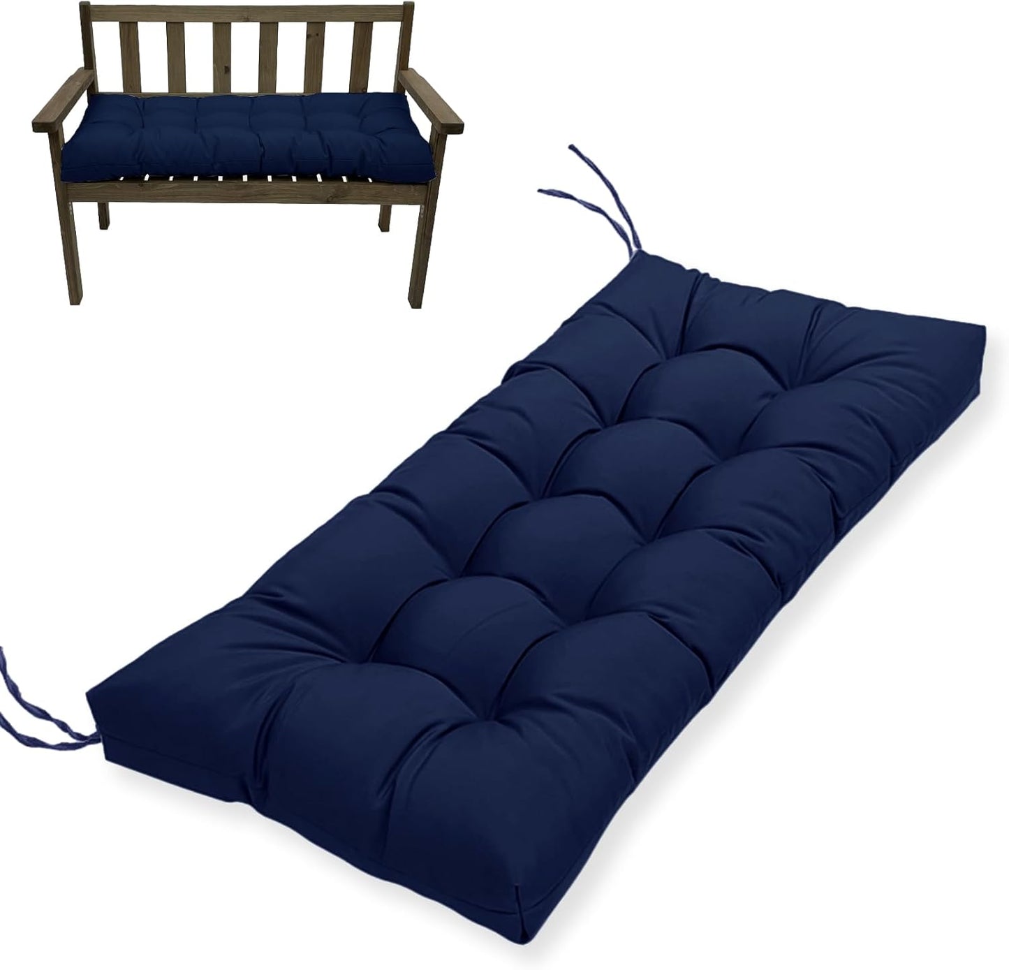 MTMR Outdoor Bench Cushion-44X19 Water-Repellent Tufted Porch Swing Cushions with High Elasticity PP Cotton and Ties Fade-Resistant Patio Outdoor Chair Cushion for Bench Furniture, Indoor Seat Cushion