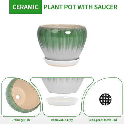 Deep Dream 6 Inch Plant Pots- Ceramic Planter Pot with Drainage Hole and Saucer, Round Flower Pot for Indoor Outdoor Succulent, Snake Plants and Cactus, Blue
