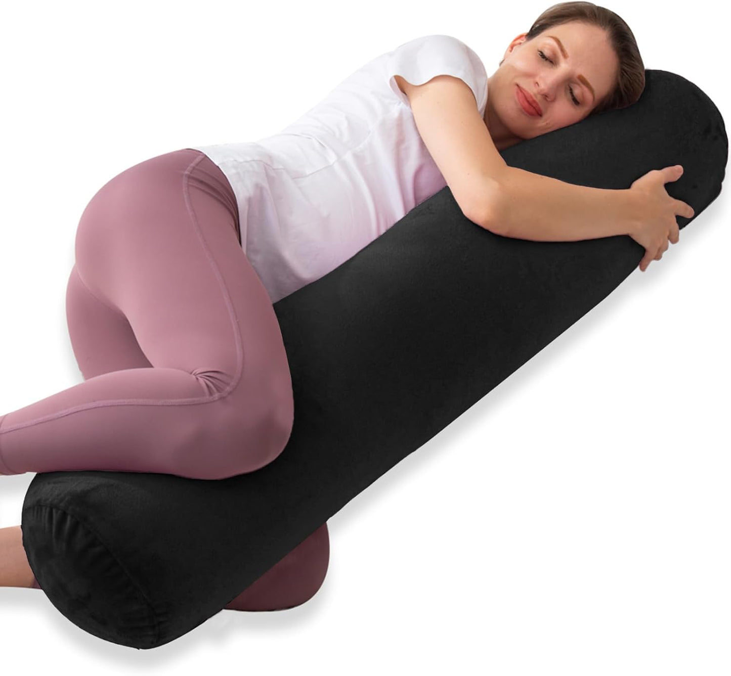 1 MIDDLE ONE Body Pillow for Adults, Bolster Pillow with Removable Velvet Cover, Long Round Cervical Roll Pillow, 47 x 7.87 Inches, Grey