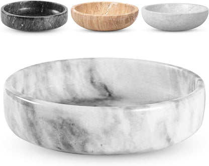 FNTSTICGOODS Travertine Decorative Bowl - 7.8” Diameter & 2” Height - Key Bowl for Entryway Table - Organic Modern Centerpiece - White/Gray