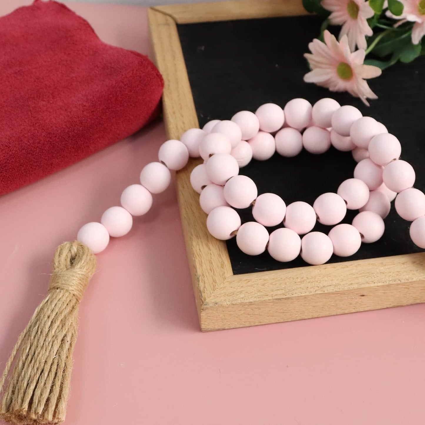 Meplait 39in Wood Bead Garland Farmhouse with Tassels,Versatile Prayer Beads Boho Chic Wall Hanging Home Decor (Black)