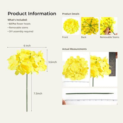 Auihiay 64 PCS Artificial Hydrangea Flowers, Silk Hydrangea Full Flowers Heads with Stems for Wedding Centerpieces, Home, Garden, Baby Shower, Party Decoration (Ivory)