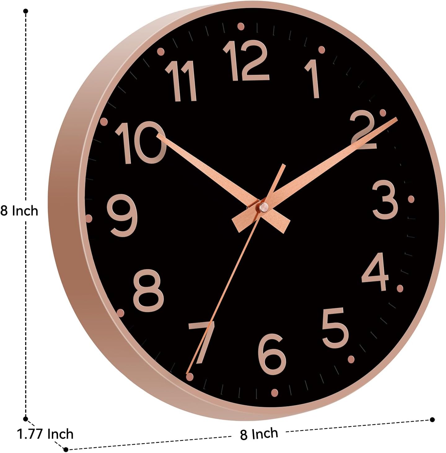 Roymnie Wall Clock Green, Silent Wall Clocks Battery Operated 8 Inch-Modern Non Ticking Analog Clock Decorative for Kitchen Office Bathroom Bedroom(Gold)