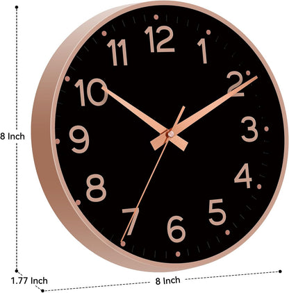 Roymnie Wall Clock Green, Silent Wall Clocks Battery Operated 8 Inch-Modern Non Ticking Analog Clock Decorative for Kitchen Office Bathroom Bedroom(Gold)