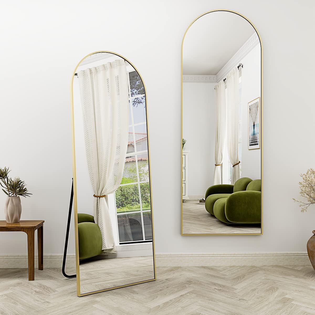 XRAMFY 56"x21" Arched Full Length Mirror Floor Mirrors with Aluminum Alloy Frame Free-Standing Wall Mounted Floor Mirrors or Large Dressing Mirror, Black Mirror Full Length