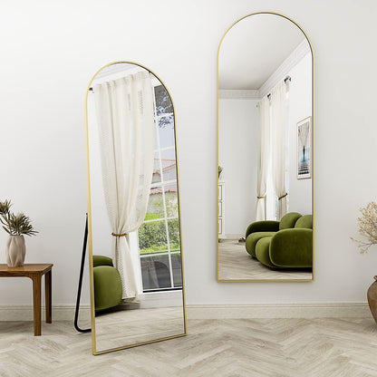 XRAMFY 56"x21" Arched Full Length Mirror Floor Mirrors with Aluminum Alloy Frame Free-Standing Wall Mounted Floor Mirrors or Large Dressing Mirror, Black Mirror Full Length