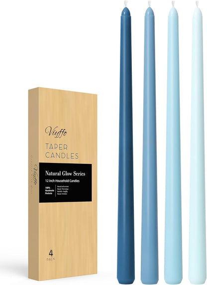 Viyffo Taper Candles, 12 Inch, 12 Pack, Brown – Unscented, Smokeless Design, Up to 8-Hour Burn – Tall Candlesticks for Table Decor, Weddings & Dinners