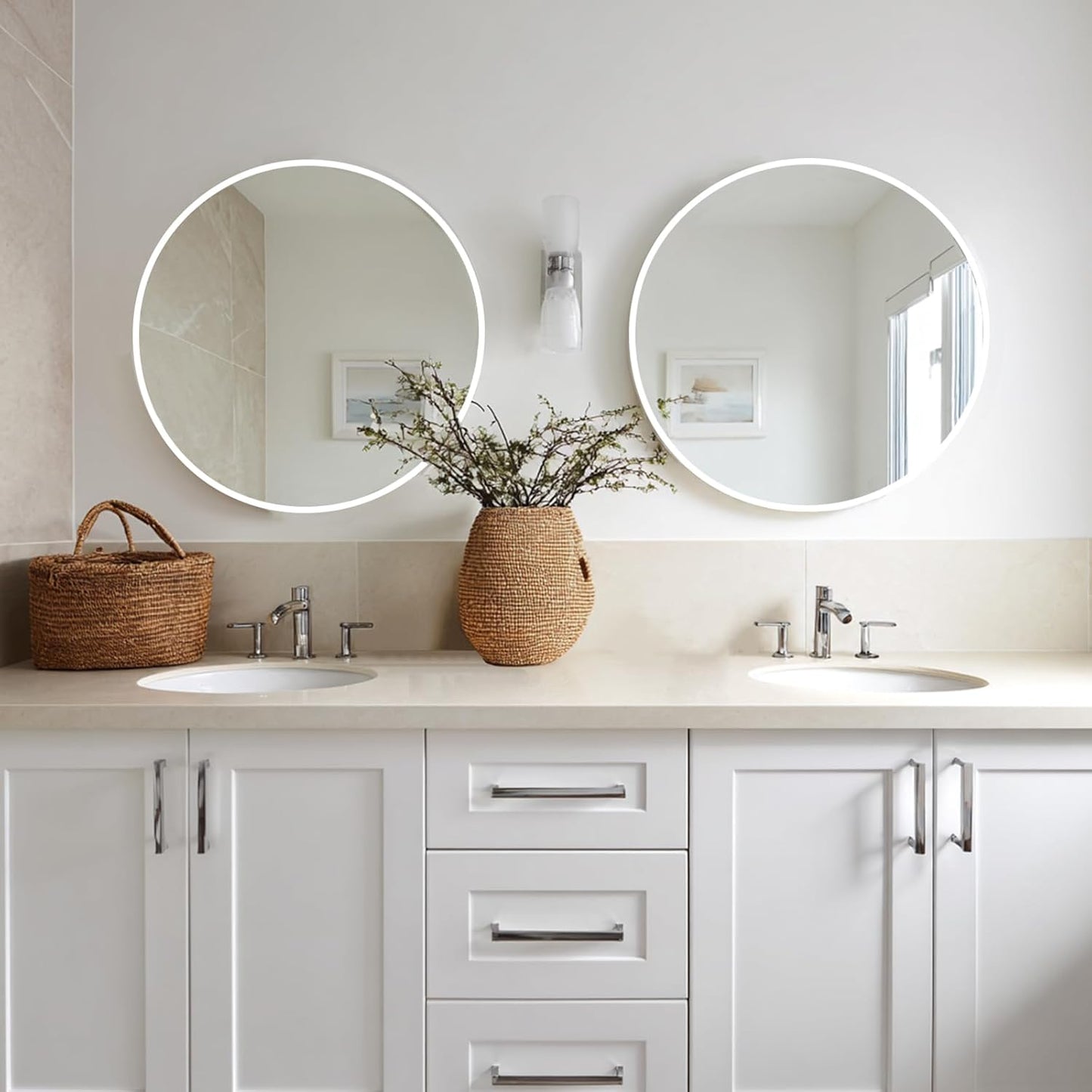 Sunniry Black Round Mirror, Round Mirror 24 inch, Black Circle Mirrors Matte Metal Frame, Wall Mounted Mirrors for Living Room, Bathroom, Wall, Entryway.