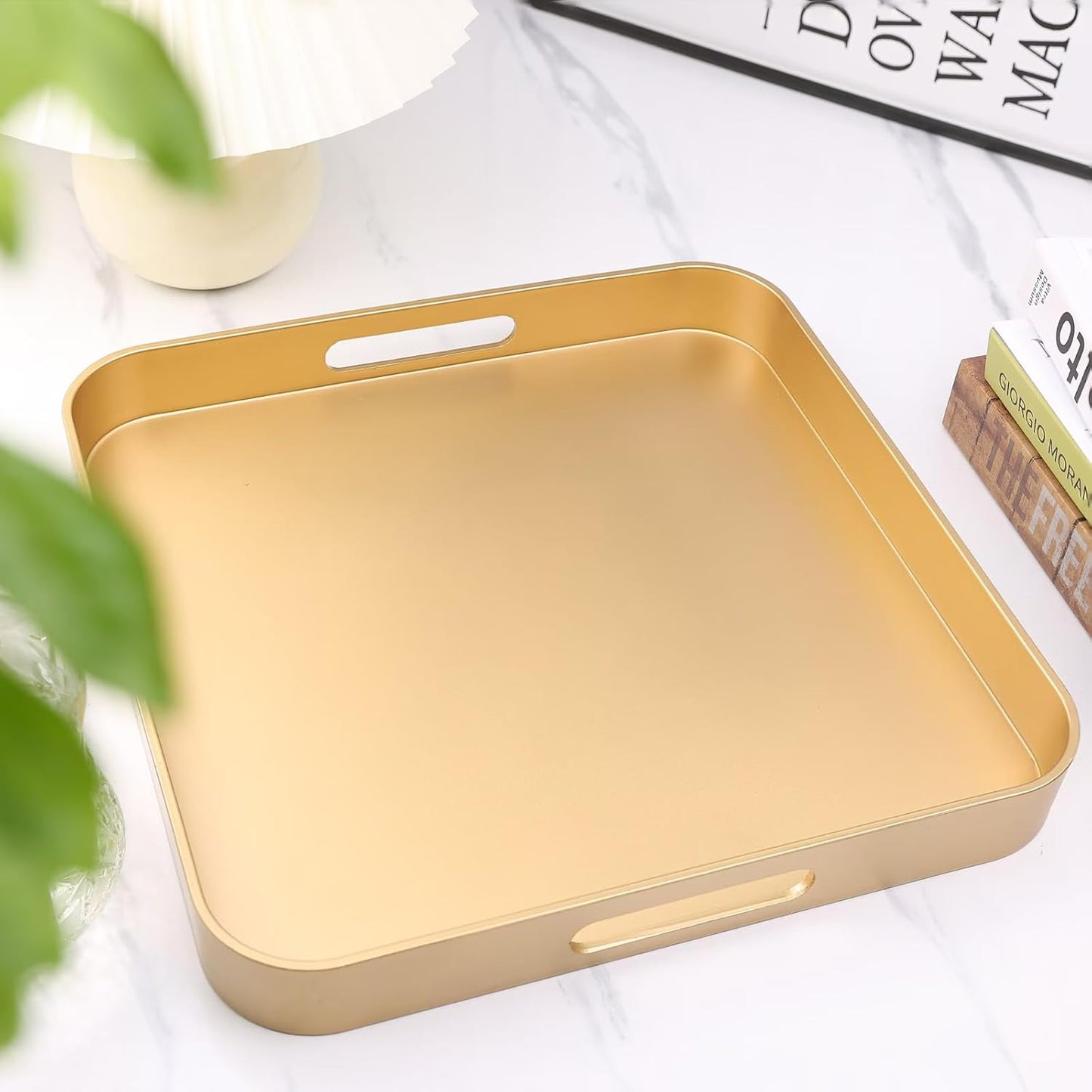 Green Decorative Tray with Handles, Versatile Serving Tray for Coffee Table, Ottoman, Ideal for Serving, Displaying, Organizing, 15.7"*10.2"*1.57"