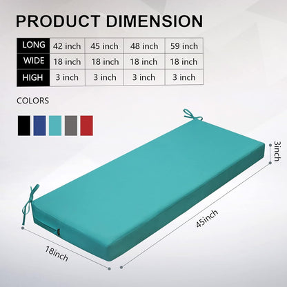 idee-home Outdoor Bench Cushion Waterproof, Bench Cushions for Outdoor Furniture, Patio Porch Swing Replacement Seat Pad with Ties for Garden Backyard, 48 x 18 Inch Red