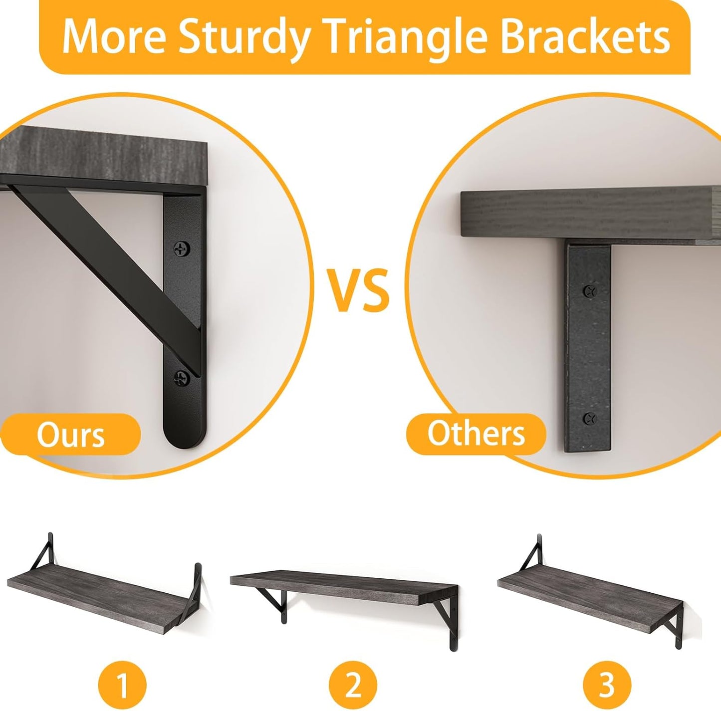 YGEOMER Floating Shelves for Wall, Different Sizes Dark Carbonized Brown Wall Shelves for Living Room, Bathroom, Bedroom, Kitchen, Home Decor (Set of 4)