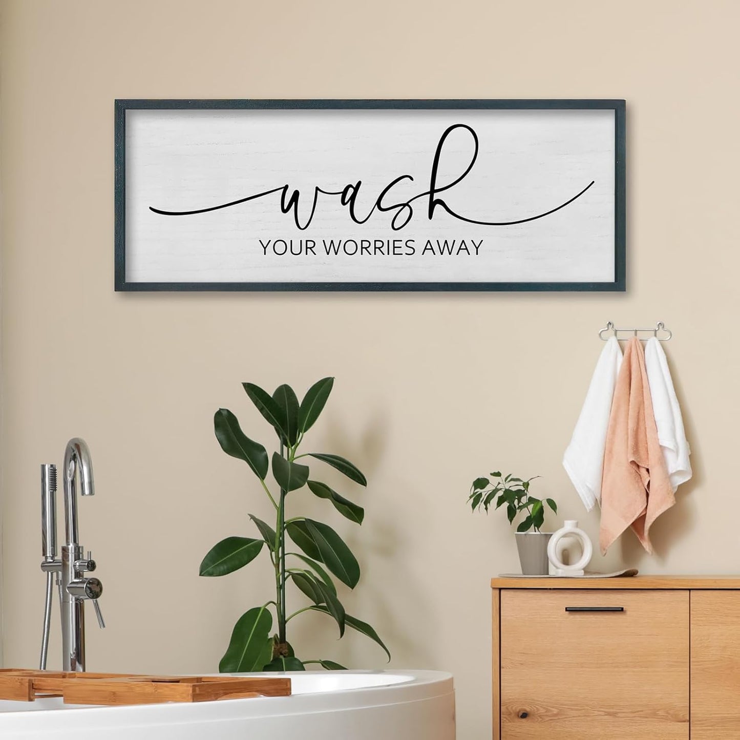 FZMHASLWW Gather Sign Wall Decor 32"×12" Large Wooden Framed for Dining Room Simple Home Kitchen Hanging Art (Wood)
