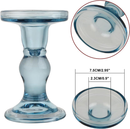 6-Piece Set of Glass Candlestick, Crystal Candlestick Holder Holder and Conical Candle, Christmas Candle Holder Decoration, Family Living Room Wedding Candle Holder (Clear 2sets)