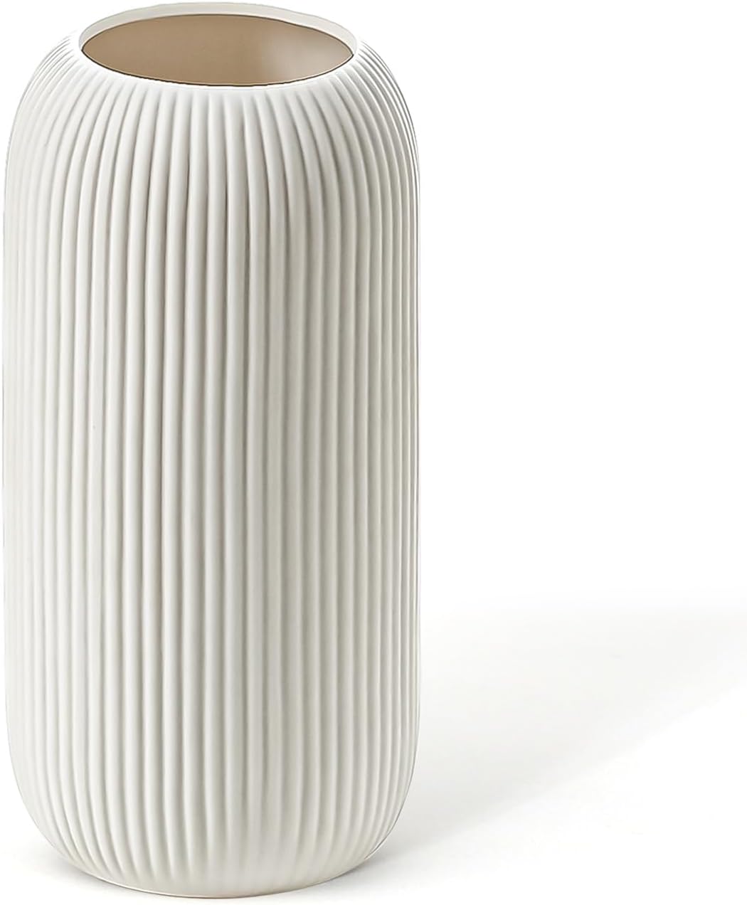 Bohemian White Ceramic Vase - for Pampas Grass, Mantel, Bookshelf, Entryway and Living Room Decor (White, 7in)