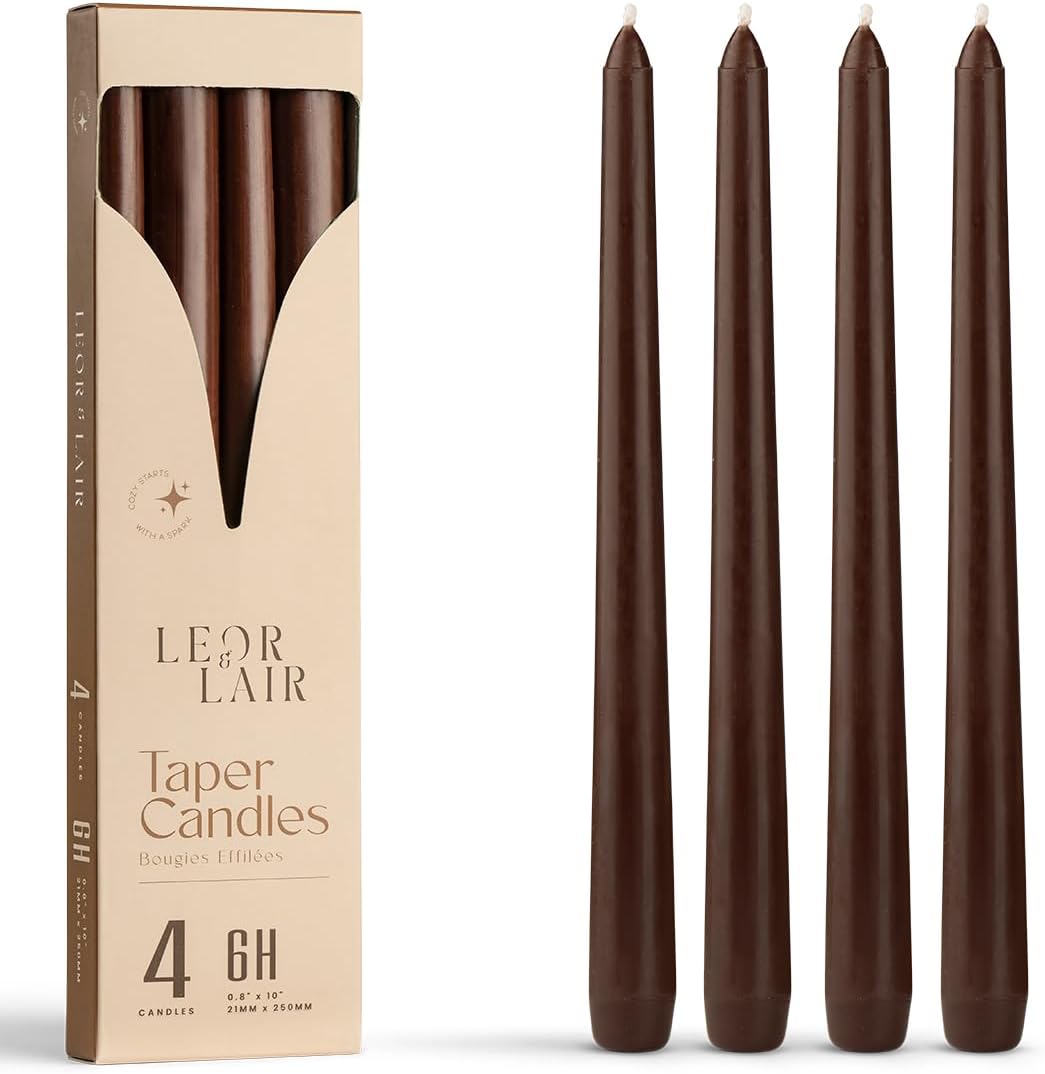 Leor & Lair Ivory Taper Candles - 4 Pack 10" Ivory Candlesticks - Unscented Cream Candle Sticks for Home Decoration, Holiday Tables, Weddings, Restaurants & Business Events