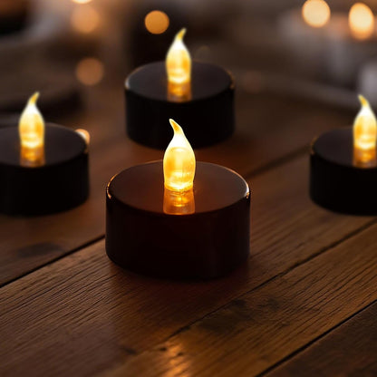 LED Tea Lights - 12 Pack Flameless Battery Operated Candles, 200+ Hours Flickering Warm White, Realistic Fake Tealights for Weddings, Home Decor, Parties, and Sweetest Day