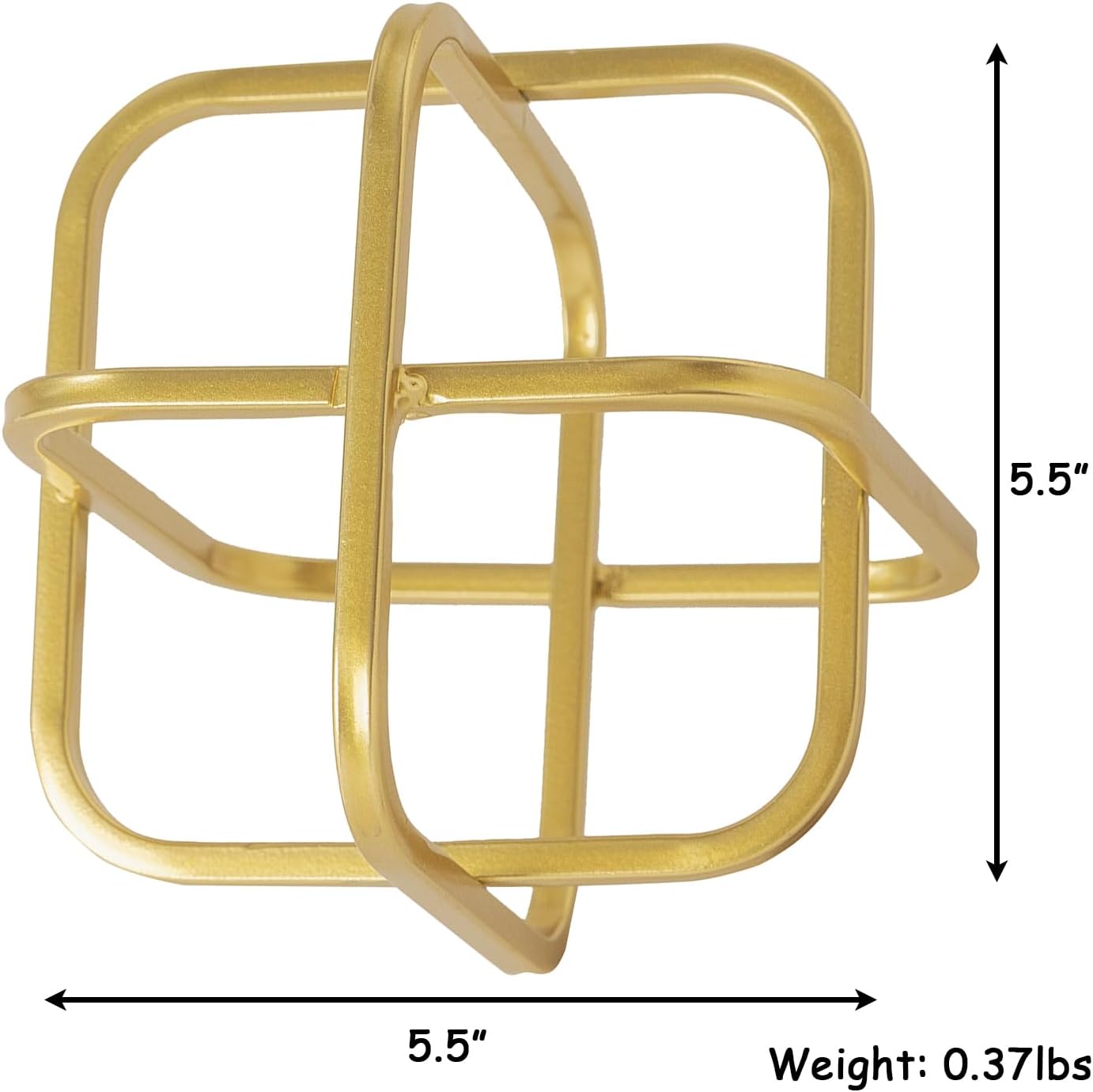 5.5" Gold Metal Geometric Sculpture, Modern Square Decorative Sphere, Small Tabletop Decoration Ball for Home Office Table Shelf Living Room Bedroom Desk Decor