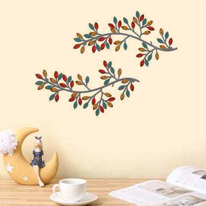 Hotop 2 Pieces Metal Tree Leaf Wall Decor Vine Olive Branch Leaf Wall Art Wrought Iron Scroll Sculptures Above the Bed, Living Room, Outdoor Decoration (Classic Style,Black)