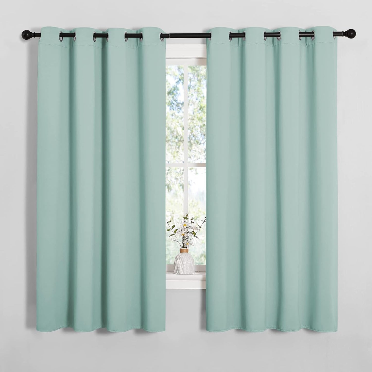 NICETOWN Halloween Pitch Black Solid Thermal Insulated Grommet Blackout Curtains/Drapes for Bedroom Window (2 Panels, 42 inches Wide by 63 inches Long, Black) - Colors A