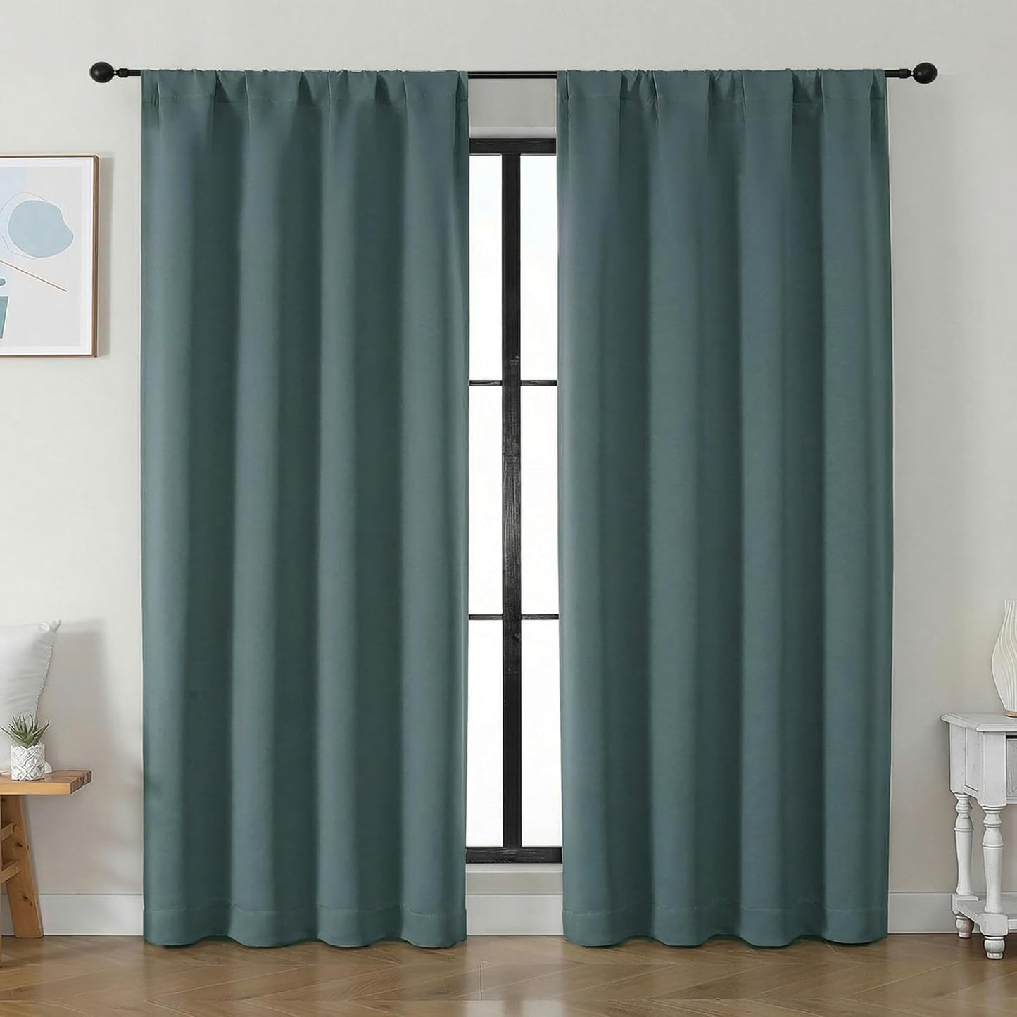 Simplebrand Ava Sage Green Blackout Curtains for Bedroom 63 Inch Length 2 Panels Set, Solid Thermal Insulated Energy Saving Rod Pocket Window Treatment Curtains Blackout Drapes, W40 x L63 Inch, Sage - Colors B