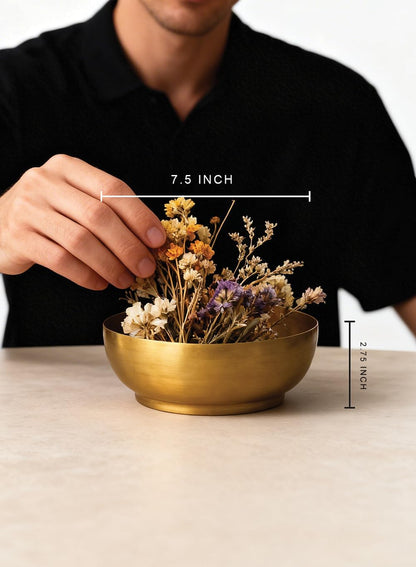 Serene Spaces Living Lightweight Antique Brass Decorative Bowl - Elegant Potpourri Catchall for Diwali Home Décor, Entryway and Dining Table, 2.75" Tall & 8" Diameter