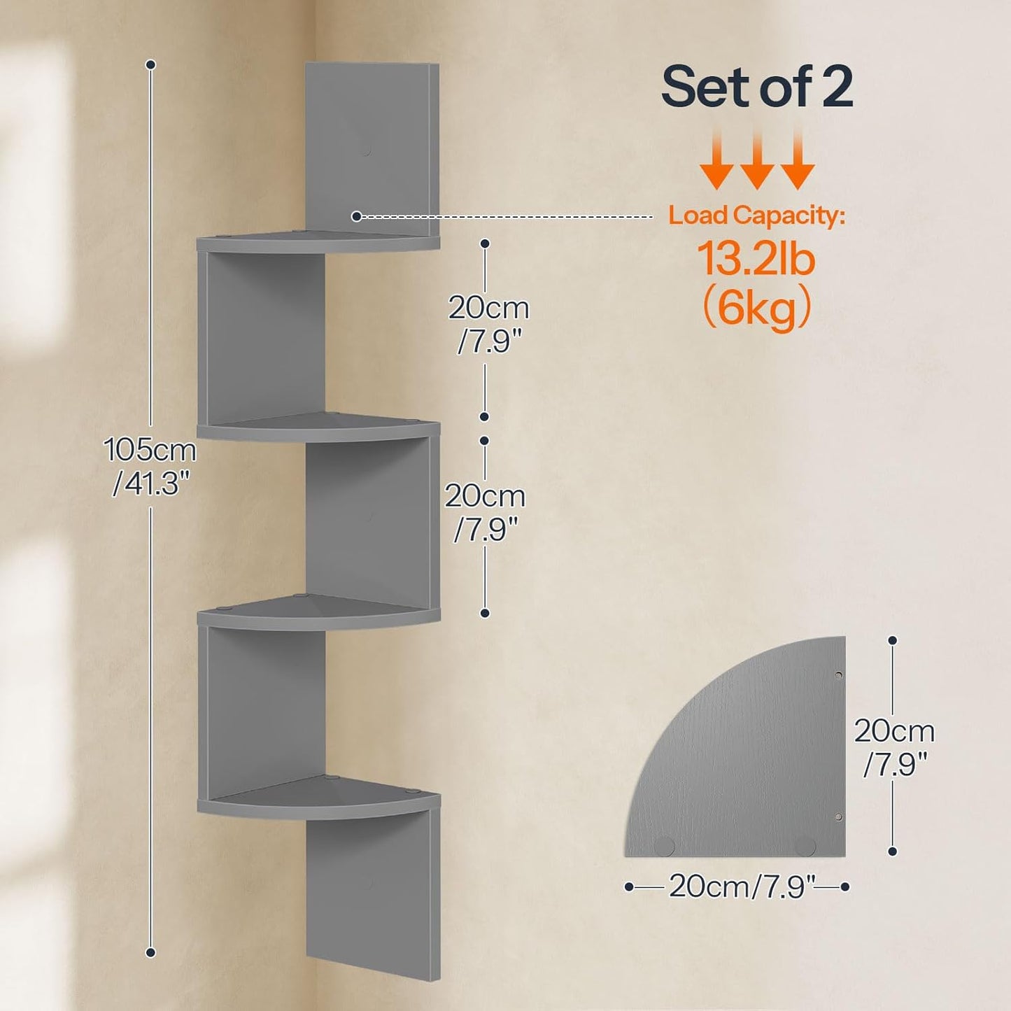HOOBRO Corner Shelf Wall-Mounted, Set of 2 Floating Corner Shelves for Wall, 4-Tier Corner Bookshelves for Living Room, Bedroom, Bathroom, Home Office, Black BK25BJP201