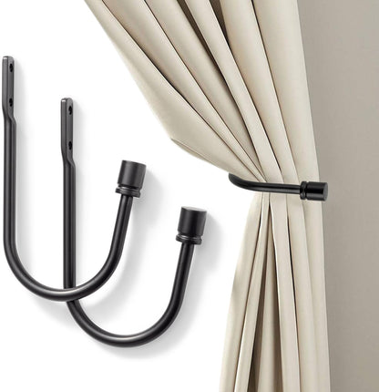 2 Pack Curtain Holdbacks - Silver, Decorative Drapery Wall Hooks with Hardware, Curtain Pull Back Hooks, Metal Curtain Tiebacks Wall Mounted, Window Side Holders for Drapes, Curtain Accessories