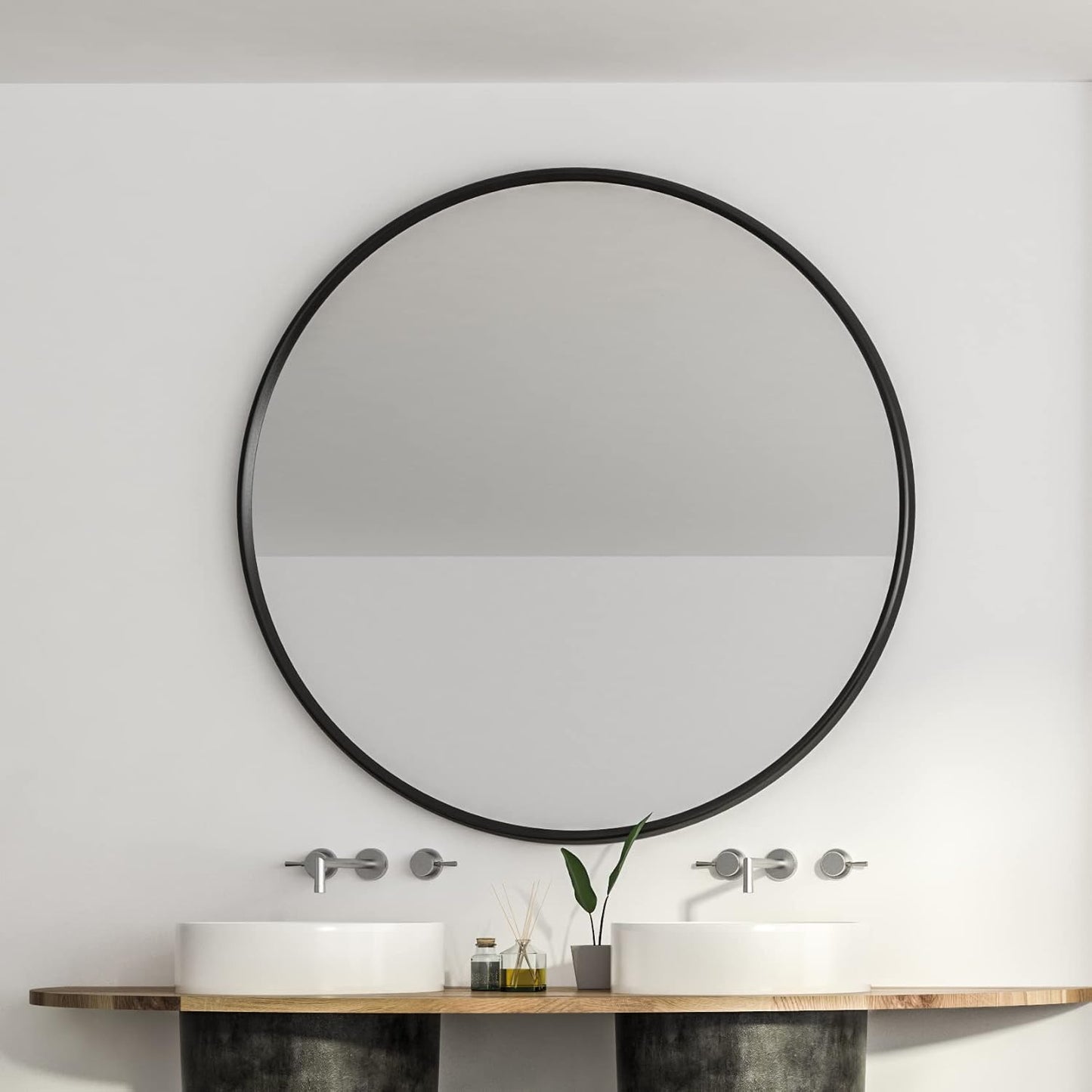Itrue 12 Inch Small Round Decorative Wall Mirror, HD Silver-Coated Glass with Brushed Black Metal Frame, Minimalist Modern Accent Mirror for Vanity, Narrow Walls, Bathroom, Bedroom & Entryway
